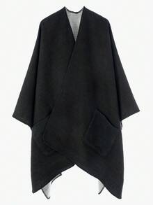 1pc Women Simple Ombre Solid Reversible "Poncho" Scarf, Casual & Warm For Outdoor, Autumn/Winter - Multicolor - View 24
