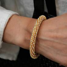 1件装奢华全镶钻可开合手镯，精致女士珠宝 - 金色 - 查看 7