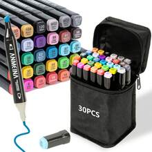 30 Dual Tip Art Markers Colored Permanent Drawing Highlight Illustration Sketch Design Supplies For Adults, Artists, Office, School Back To School. - 30 màu/bộ - Xem 1