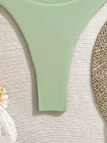 性感抹胸比基尼套装，女士休闲泳装，带搭扣细节，中等弹力 - 軍綠色 - 查看 8