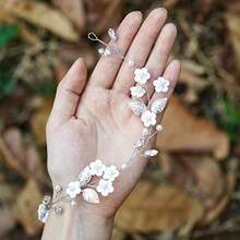 MX  JAKAWIN Bride Flower Wedding Hair Vine Leaf Hair Piece Pearl Bridal Headpiece Rhinestone Hair Accessories For Women And Girls HV103 Silver - 銀色 - 查看 4
