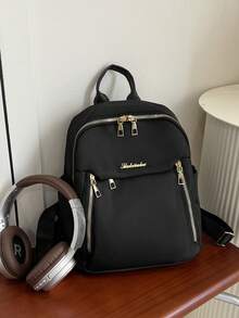 Women's Fashion Backpack, Large Capacity Casual Travel Backpack, Unisex Student Backpack, Solid Color Pocket Zipper Backpack, Travel Daily Bag, Women's Casual Student Backpack, Outdoor Leisure Backpack School Bag Bookbag - Black - View 2