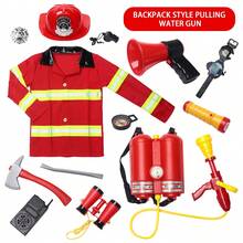 Children's Firefighter Role-Playing Set Includes Realistic Firefighting Gear Accessories: 1:1 Scale Fire Helmet + Exclusive Badge, Backpack-Style Fire Hose, Water Mist Extinguisher, Backpack-Style Water Gun With Adjustable Straps And Flow Control, Simulated Axe With Rounded Edges, Flashlight, Megaphone, And Wristwatch. - Multicolor - View 11