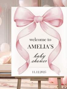 1pc Customized Pink Bow Welcome Sign With Custom Name And Date - Suitable For Shower, Wedding, Party Decoration - PVC Desktop Plaque For Photo Booth, Entrance, Announcement - Multicolor - View 8