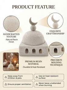 1个清真寺圆顶形树脂香炉，简约新月形装饰香炉，拱形镂空底座，适合家居装饰 - 彩色 - 查看 4