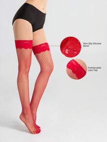 1 par de calcetines de red de moda y sexy de encaje para mujer - Multicolor - Ver 12