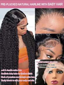 38 40 Inches HD 13x6 Deep Wave Lace Frontal Wigs Brazilian Pre Plucked With Baby Hair 13x4 Transparent Lace Front Wig Water Wave Curly Lace Front Human Hair Wigs For Women 200% Density - Natural Black - 查看 2
