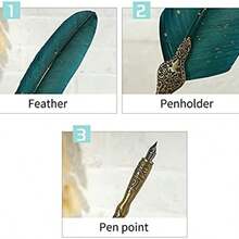 Domary Juego de pluma y tinta vintage, pluma estilogrfica brillante, pluma de inmersin de caligrafa, pluma de firma con puntas de repuesto, soporte para bolgrafo, regalo de cumpleaos de lujo para - verde negruzco - Ver 8