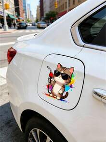 Cute Pet Fashion Glasses Cat Creative Car Sticker, Colorful Ink Splash Effect, Adorable Pattern, Easy To Apply And Not Easy To Fall Off, Cover Blemishes And Prevent Scratches, Suitable For Cars, Gas Tanks, Smooth Surfaces, Daily Use - Cartoon - View 2