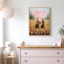 Tranh vải treo tường hình cặp gấu | Trang trí tường ngày Valentine, Trang trí ngày Valentine phong cách mộc mạc, Quà tặng tình yêu hình gấu đáng yêu, Tranh in nghệ thuật, Tranh sơn dầu hoa dại phiên bản in, Đồ dùng cho bé_ Tranh treo tường có khung hoàn hảo cho trang trí phòng chơi, phòng trẻ sơ sinh, phòng giữ trẻ, trường mầm non, phòng bé trai, phòng ngủ bé gái, ngày Valentine - Nhiều màu - Xem 2
