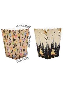 10pcs/30pcs/50pcs Spooky Rustic Alphabet Paper Popcorn Boxes Disposable Retro Popcorn Bowls Square Buckets Containers Tub Paper Cups Holders Party Decorations Retro Scary House Run Themed Plates For Boys Girls Holiday Stranger Birthday Party Supplies - Multicolor - View 2