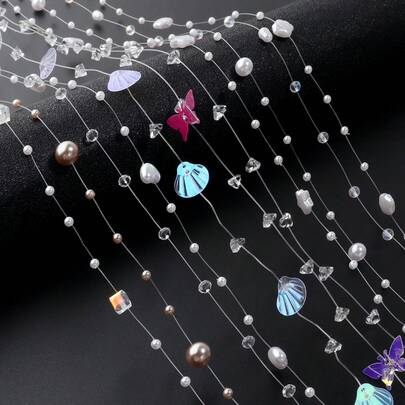 1m/Pack Pearl Starry Sky Fishing Line Pearl Chain Jewelry Accessories, Wedding Decoration, Ocean Jewelry Pearl Shell Chain Clothing Bag Accessories, Handmade DIY Semi-Finished Bracelet Necklace Hair Accessories