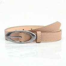 New Oval Ancient Silver Alloy Buckle Belt For Women's Fashionable Personality Casual Versatile Jeans Decorative Belt - 咖啡 - 查看 3