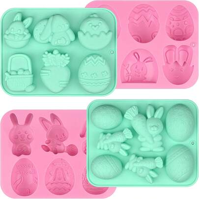 Molde de conejo y huevo de Pascua, molde de artesanía de yeso DIY para decoración del hogar, juguete de aromaterapia apretable, pieza de arte festivo