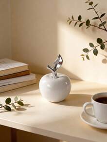 1pc Ceramic Apple Shaped Ornament, White Color, Creative Luxury Style Craft, Suitable For Holidays, Desk, Office, Home Decor Best Gifts Birthday Graduation - White - View 17