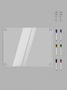 一套磁性亚克力白板，磁性冰箱留言板，透明白板，适用于计划、展示、日历，配有6支白板笔和磁性螺丝。