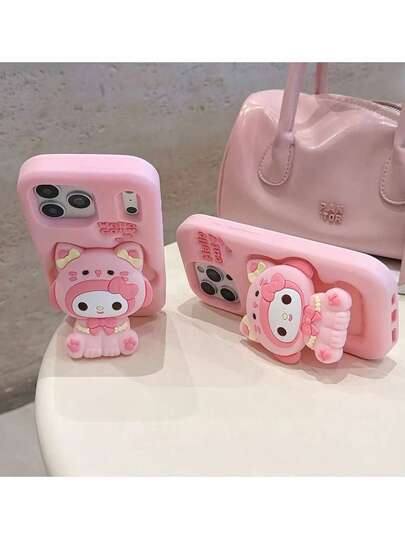 SANRIO 1 pieza Funda de teléfono de silicona resistente al agua y a los golpes con diseño 3D estereoscópico de un gatito con lazo rosa, compatible con iPhone 17 Series, 11/12/12pro, 13/14/15, 13pro/14pro/15pro, 12pro Max/13pro Max/14pro Max/15pro Max, 16, 16pro, 16pro Max, 17, 17pro, 17pro Max