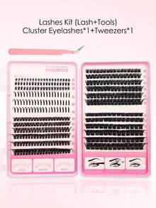 414 piezas DIY Racimos de pestañas, pestañas inferiores/puntiagudas/60D/100D/150D, kit de pestañas D Curl - Con cepillo, pinzas, racimos de pestañas de capacidad grande de 5-20 mm de longitud mixta para principiantes, set de extensiones de racimos de pestañas, racimos de pestañas, pestañas individuales - D - Ver 7