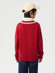 Balabala Suéter tejido para niño preadolescente, jersey de primavera con capas - rojo chino - Ver 5