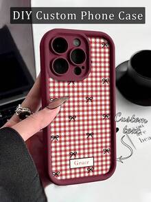 1pc Customized Text Phone Case, Red Plaid Bow Design TPU Thick Edge Full Body Shockproof Silicone Lens Protection Phone Case Compatible With Samsung Compatible With IPhone 17/17Pro/17ProMax/17Air/16/16Pro/16ProMax/16Plus/15/15Plus/15Pro/15ProMax/14/14Plus/14Pro/14ProMax/13/13Pro/13ProMax/12/11 Phone Accessories, Premium Protection Cover - Burgundy - View 1