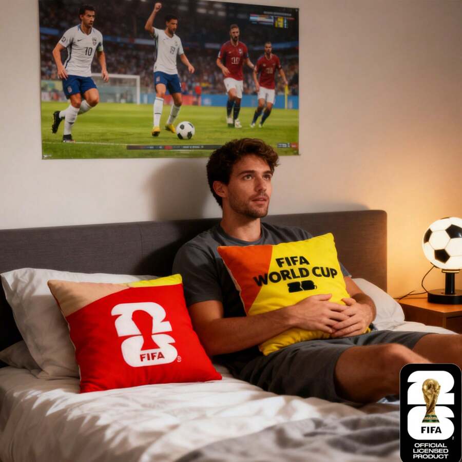 FIFA World Cup 2026 Plush Throw Pillow, FIFA Official Cushion With Trophy Design,40*40cm,Large Size For Soccer Fans - Đỏ - Xem 1