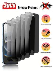 5pcs Anti-Spy Tempered Glass Screen Protector Compatible With Apple Devices, Anti-Peeping, Anti-Scratch, Anti-Collision, Compatible With Iphone X/XR/11/12/13/14/15/16/16 Plus/16 Pro/16 Pro Max/17/17 Air/17 Pro/17 Pro Max Series Screen Protection Essentials, Applicable To Daily Shield, Office, Home Privacy Screen Protector Phone Screen Protector Phone Accessories Waterproof Shockproof Anti-Fall Scratch Resistant - Black - View 12