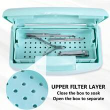 Nail Tool Clean Box Plastic Nail Tray For Alcohol Cleaning Container For Nipper Clipper Cutter Manicure Tools Nail Art Equipment For Salon SPA (Blue) - Blue - View 4