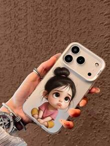 1pc Minimalist Cute Girl Pattern Phone Case, Luxurious Texture, Waterproof And Durable, Compatible With IPhone 17, 16, 11, 15, 14, 13, 12 Pro Max Plus And Other Models, Ideal Gift For Fashion Lovers, Friends, Family, Couples, Birthday, New Year, Valentine's Day, Easter, Festival - Silver - View 3