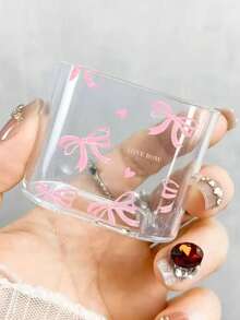 Pink Bow & Heart Pattern Transparent Charger Protector Case (Fits 20W), Compatible With 13/14/15 EU Adapter Protector Set 20W Charger With Cable Protector, Transparent Protector Shell And Cable Protector, Butterfly Charger Protector Case, Transparent EU Plug Protector, Cable Protector, Charger Accessories - Multicolor - View 4