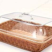 13.8 X 9.6 Inch (34.9 X 24.9 Cm) Large Rattan Bread Basket With Acrylic Cover, Tabletop Food Service Basket, Fruit Tray, Woven Food Platter, Suitable For Kitchen, Dining Room