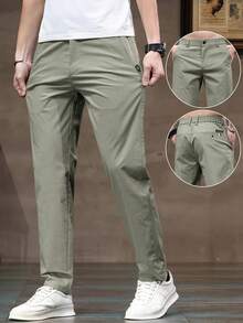 Pantalones de color liso con detalle de cono para hombres, para el otoño - Verde militar - Ver 5