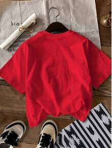 Women's Casual Crew Neck T-Shirt With Vibrant Floral Print, Basic Blouse, 100% Cotton - Đỏ - Xem 3