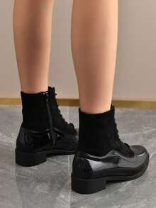 Women's Thick Sole Ankle Boots, British Style Skinny Boots With Side Zipper, Belt Buckle, Motorcycle Boots - Black - View 4