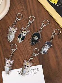1pc Cute Sad Crying Cat Expression Acrylic Keychain/Bag Charm, Lanyard, Suitable As Gift For Boyfriend, Girlfriend, Family, Party, Animal Themed Phone Decor, And More Car Accessories, School Supplies - Multicolor - View 1