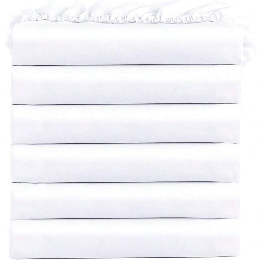 Twin Fitted Sheets, Bulk Pack Of 6, Deep Pocket, Soft Microfiber Bottom Sheets For Home, Salons, Hotels, Twin Size Fitted Sheets Only (White) - 白色 - 查看 1
