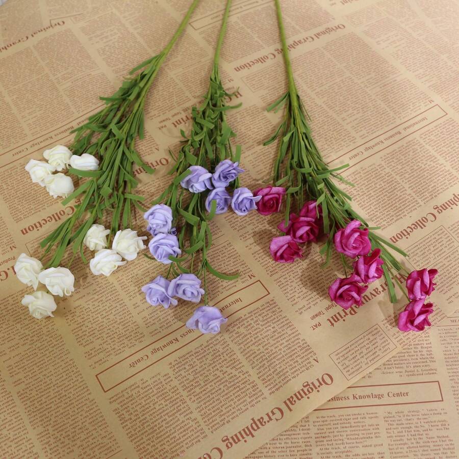 1 pieza/3 piezas Flores de rosa artificiales, decoración del hogar, regalo para el Día de San Valentín, cumpleaños, graduación - Blanco - Ver 1