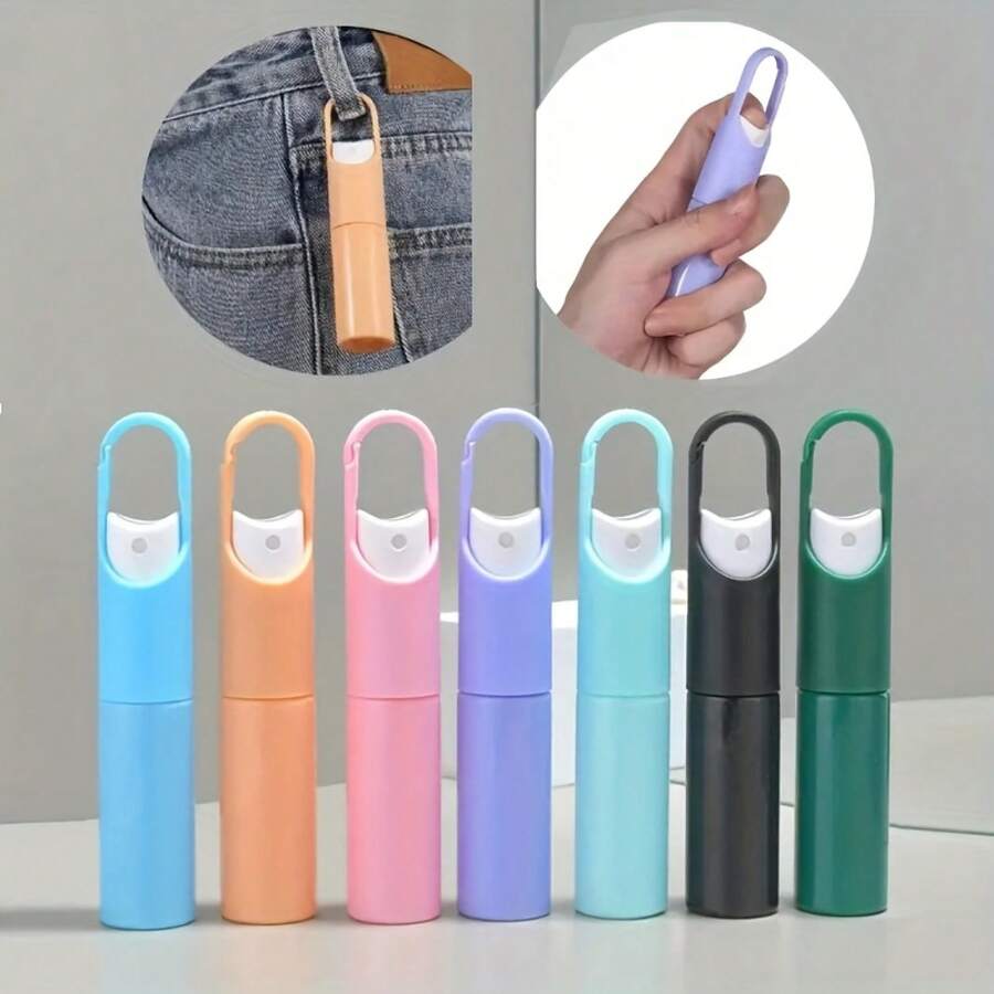 2 Pieces - 0.68 Ounces Portable Mini Refillable Perfume Hand Sanitizer Alcohol Hook Bottle - Press Spray Hook Bottle - 2件隨機顏色 - 查看 1