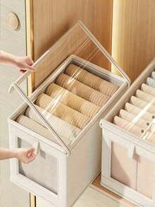 Large Capacity Storage Basket, Portable Wardrobe Storage Organizer Bag, Foldable Wardrobe With Window Storage Box, Durable Storage Container With Lid, Suitable For Blankets, Clothes, Bedding, Space Saving Storage Container, Sturdy, Travel Pouch, Wardrobe Organizer, Room Decor, Dorm Essential - Multicolor - View 4