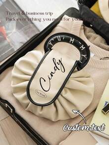 Customized Makeup Bag, Customized Text, Large Capacity, Portable, Travel Organizer Bag, Drawstring Toiletry Handbag, Toiletry Organizer, Travel Bag, Customized Makeup Bag - Multicolor - View 1