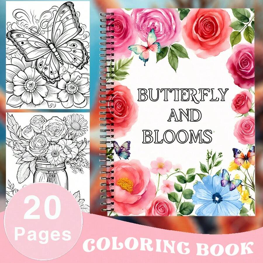 Spring Flower & Butterfly Coloring Book, Double Spiral Bound A4 Paper, Mental Health Coloring Patterns, Clear Lines, Stress Relief Designs, Art Therapy, Perfect Relaxation Gift For Parties, Christmas, Halloween