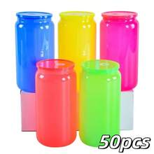 25/50pcs, 16oz Single-Layer Clear Plastic Cups With Straw And Lid. Portable, Durable, And Reusable Coffee Cups, Camping Mugs, Juice Bottles. Suitable For Weddings, Parties, Office, Everyday Use, Teacher's Day, Mother's Day, And Graduation Season. - 螢光色/50pcs - 查看 3