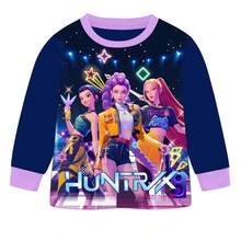 2pcs K-Pop Girl Group Pajama Set, Long Sleeve Sleepwear Top + Pants, Ages 6-10 - Purple - View 2