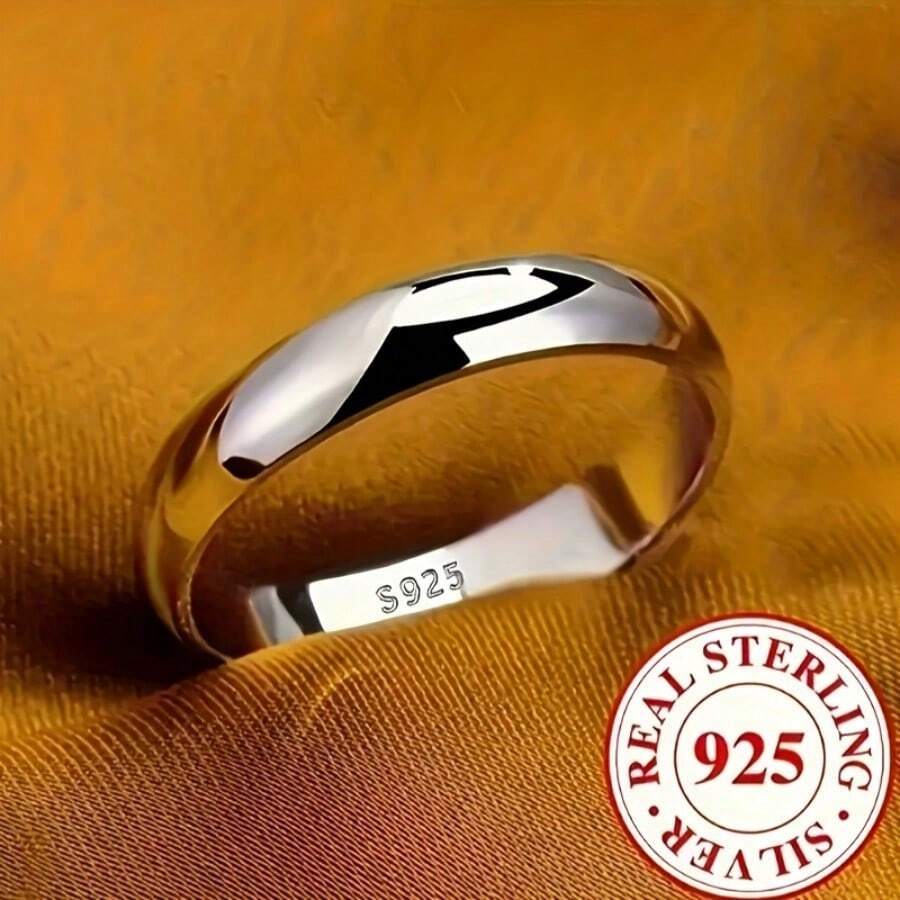 Fashionable Titanium Steel Plain Couple Rings, S925 Silver Plated, Non-Fading, Personalized Tail Ring, Engagement Jewelry, Eternal Style, Suitable For Casual Wear And Party, Christmas, Birthday, Holiday, Best Friend Gift - 銀色 - 查看 1