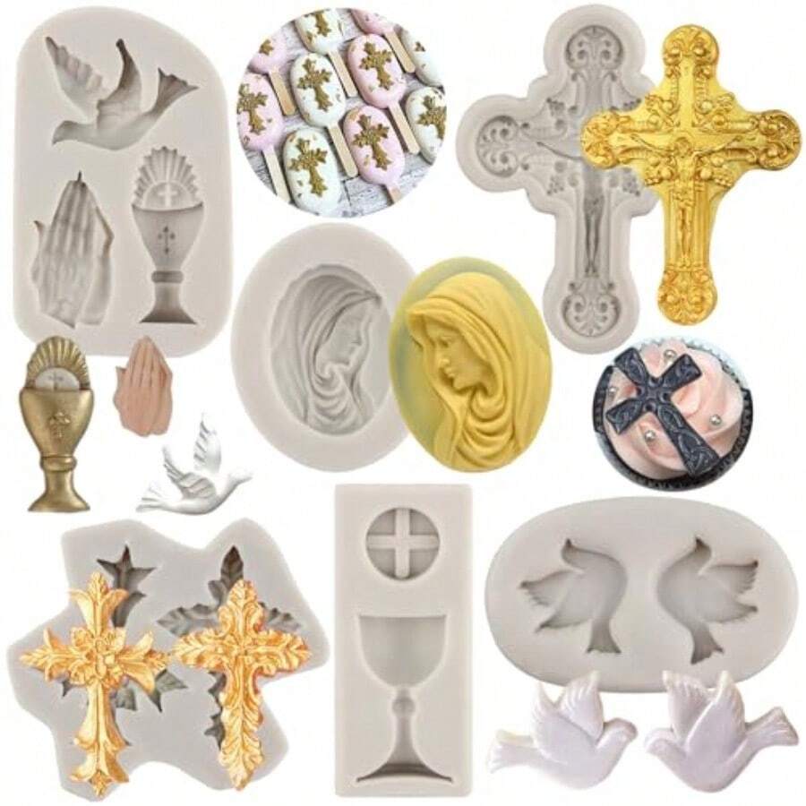 DCross Silicone Mold Communion Chalice  Fondant Molds Baptism Cake Mold For Baptism Party Cake Decorating Cupcake Topper  Chocolate Gum Paste Set Of 4 - StyleD - Xem 1