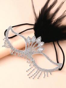 Silver Feather Rhinestone Tassel Mask, Luxury Crystal Facial Decor, Masquerade Party Mask For Women - Vàng và Trắng - Xem 4