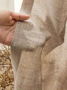 1件装亚麻现代纱帘 - 日式亚麻风格，杆袋式设计，适用于客厅和卧室 - 轻薄透光窗帘，客厅窗帘，卧室窗帘（160克面料重量） - 米色 - 查看 3