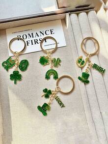 1 pièce Porte-clés pendentif de trèfle de style naturel vert, porte-clés chaîne de lettre feuille créative, comprend le pendentif, petit cadeau de la Saint-Patrick, pour camarades de classe, amis, famille, Saint-Valentin, anniversaire, accessoire de porte-clés pour tenue de fête - Multicolore - Voir 1