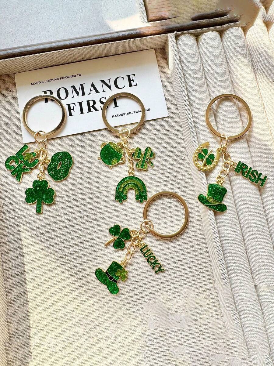 1 pièce Porte-clés pendentif de trèfle de style naturel vert, porte-clés chaîne de lettre feuille créative, comprend le pendentif, petit cadeau de la Saint-Patrick, pour camarades de classe, amis, famille, Saint-Valentin, anniversaire, accessoire de porte-clés pour tenue de fête - Multicolore - Voir 1