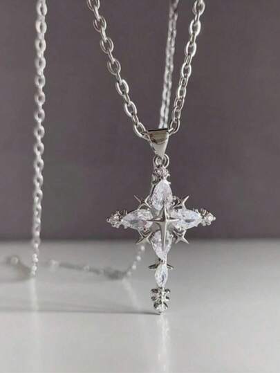 1pc Fashion Cross Pendant Necklace, Suitable For Women's Daily Wear