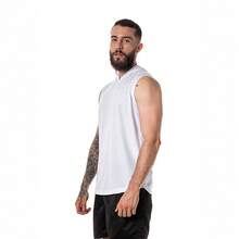 Alpha Men's Tank Top With Hood For Gym, Workout, Weightlifting - White - View 4